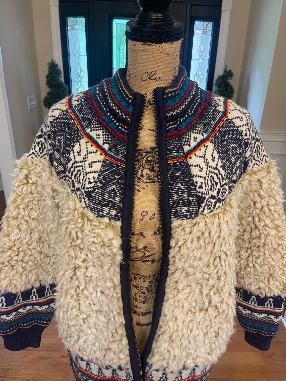 ANTHROPOLOGIE Pilcro Longline Sherpa Aztec Bomber Jacket Medium NEW NWT - Picture 3 of 12